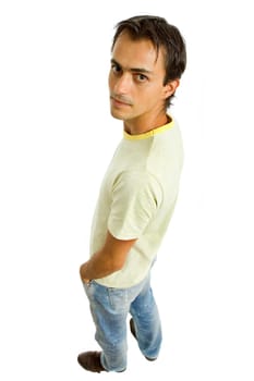 young casual man full body in a white background