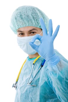 young male doctor, isolated on white background