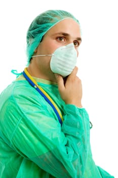 young male doctor, isolated on white background