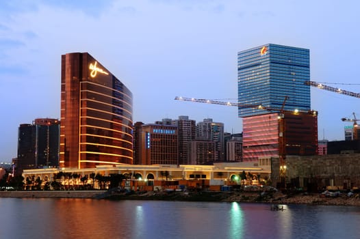 The highrise casinos, Wynn and Galaxy, in Macau