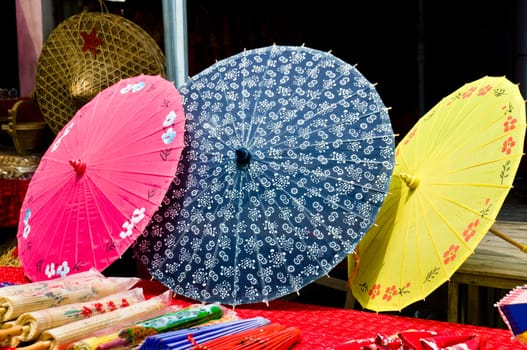 The multi color traditional Chinese umbrellas