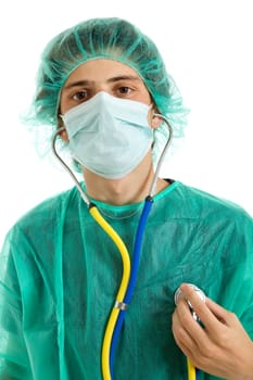 young male doctor, isolated on white background