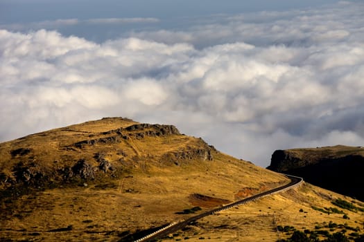 Mountains of Madeira island above the clouds at Pico do Areeiro and Ruivo