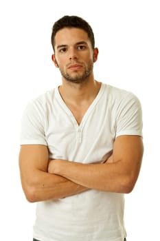young casual man portrait, isolated on white