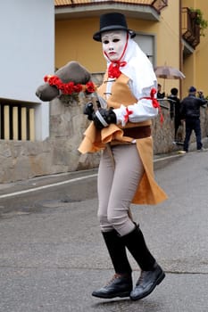 Orani, Sardinia, Italy - February 15, 2015: Parade of traditional masks of Sardinia during the Carnival 2015 in Orani.