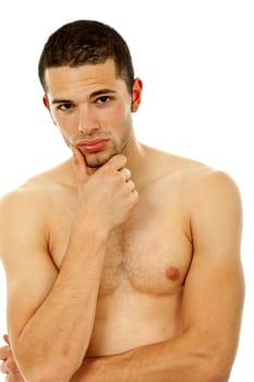 young casual naked man isolated on white