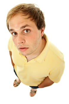young casual man full body in a white background
