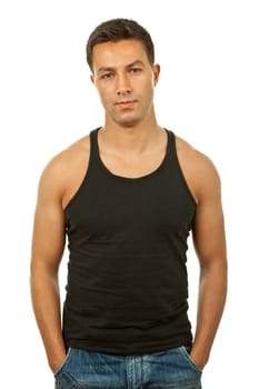 young casual man portrait, isolated on white