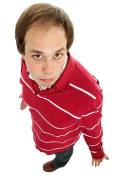 young casual man full body in a white background