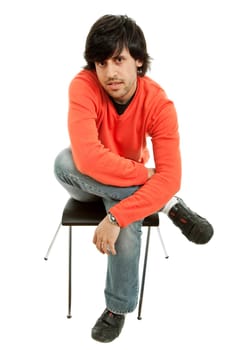 young casual man on a chair, isolated on white