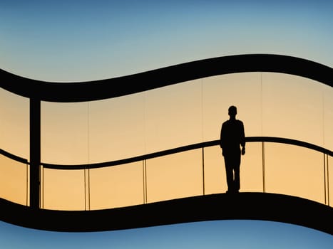 worker inside the modern building in silhouette