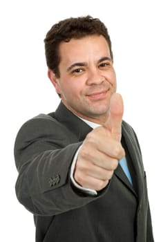 business man going thumb up, isolated on white