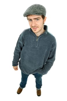 young happy casual man full body, isolated on white