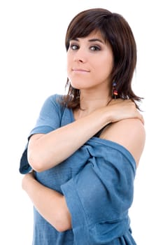 young casual beautiful woman, isolated in white