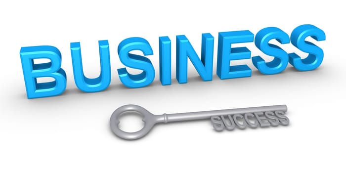 Business word and a key of success in front of it