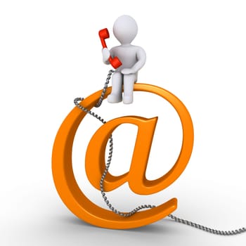 Person sitting on e-mail symbol is holding a phone receiver