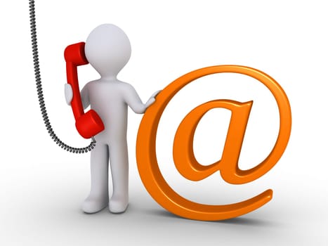 Person is holding phone receiver and is next to an e-mail symbol