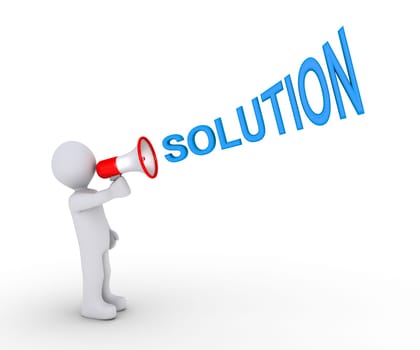 3d person is shouting SOLUTION through a megaphone