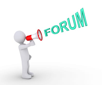 3d person is shouting FORUM through a megaphone