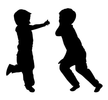 Silhouettes of two little boys who play