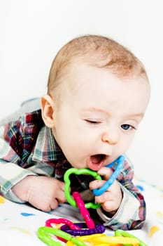 Adorable funny baby with blue eyes. studio photo