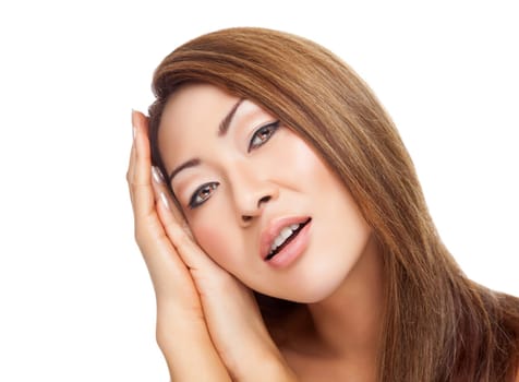 Thai beauty with perfect skin and long straight hair