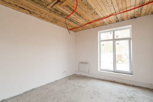 Russia, Moscow- May 05, 2018: interior room apartment. standard repair decoration in townhouse. self-finish rough repair