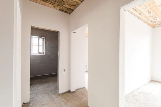 Russia, Moscow- May 05, 2018: interior room apartment. standard repair decoration in townhouse. self-finish rough repair