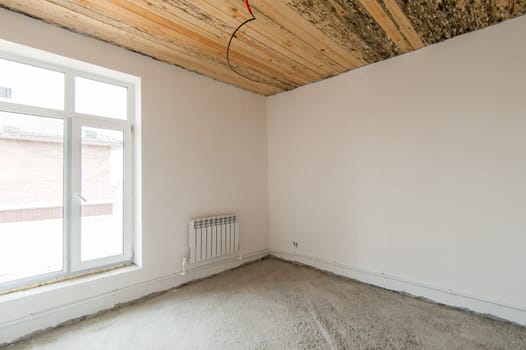 Russia, Moscow- May 05, 2018: interior room apartment. standard repair decoration in townhouse. self-finish rough repair