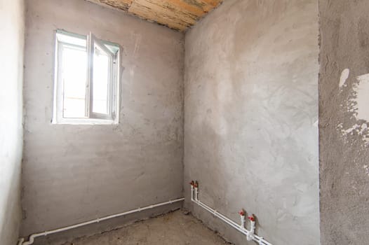 Russia, Moscow- May 05, 2018: interior room apartment. standard repair decoration in townhouse. self-finish rough repair