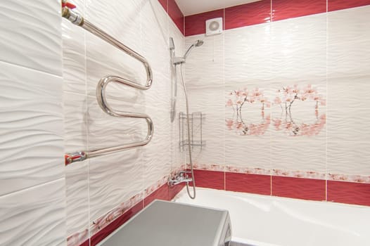 Russia, Moscow- May 07, 2018: interior room apartment. standard repair decoration in hostel. bathroom and toilet