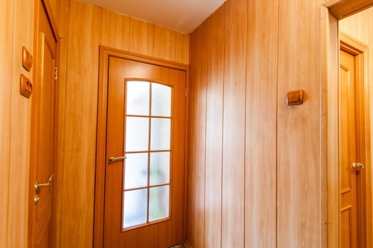 Russia, Moscow- May 07, 2018: interior room apartment. standard repair decoration in hostel. room doors, repair