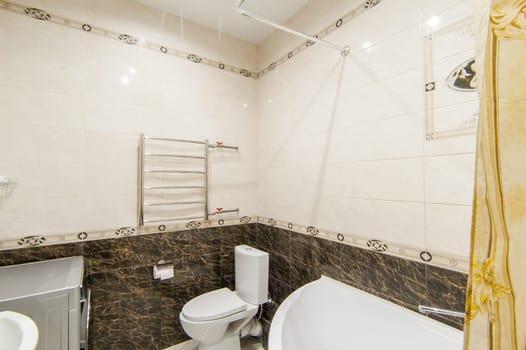 Russia, Moscow- May 07, 2018: interior room apartment. standard repair decoration in hostel. bathroom and toilet