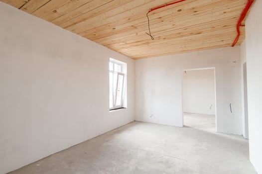 Russia, Moscow- May 05, 2018: interior room apartment. standard repair decoration in townhouse. self-finish rough repair