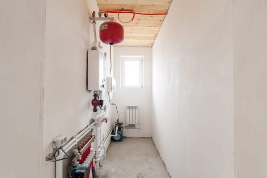 Russia, Moscow- May 05, 2018: interior room apartment. standard repair decoration in townhouse. self-finish rough repair