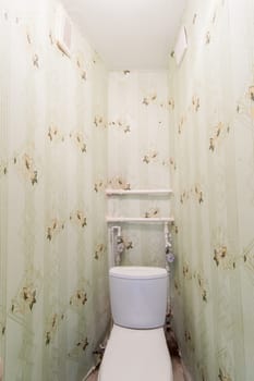 Russia, Moscow- May 07, 2018: interior room apartment. standard repair decoration in hostel. bathroom and toilet