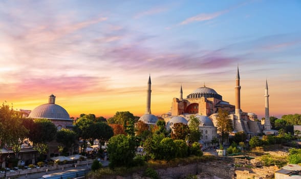 Hagia Sophia and the Bath-house of Haseki Hurrem Sultan in Istanbul, Turkey.