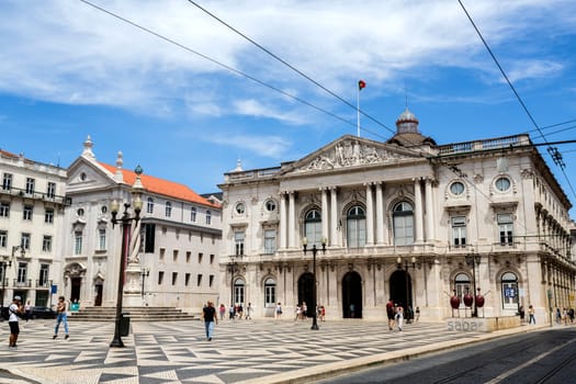 Wide view of Municipal Square and the City Hall building, in Lisbon, Portugal