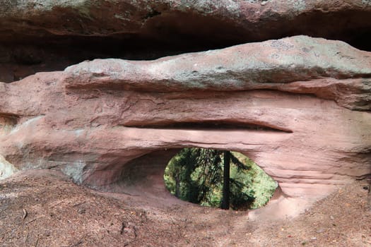 Devilish rocks - bizarre rock formation from pink sandstone, Mieroszow, Walbrzych district, Lower Silesian Voivodeship, Poland