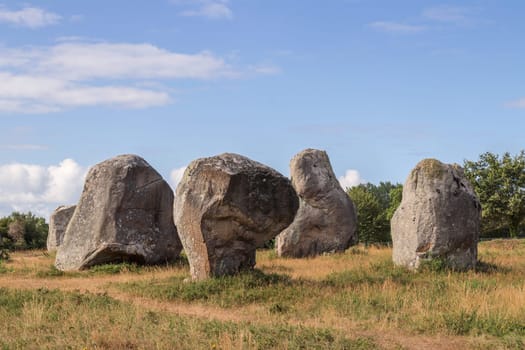 Alignements de Kermario, rows of standing stones - Menhirs, the largest megalithic site in the world, Carnac, Brittany, France.
