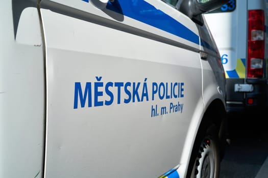 Police car during a police operation in the city center of Prague in the Czech Republic