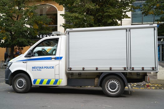 Police car during a police operation in the city center of Prague in the Czech Republic