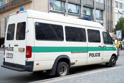 Police car during a police operation in the city center of Prague in the Czech Republic
