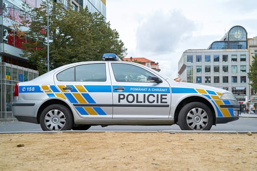 Police car during a police operation in the city center of Prague in the Czech Republic