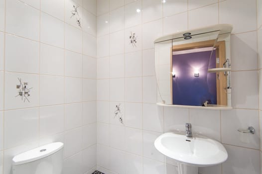 Russia, Moscow- May 12, 2018: interior room apartment. standard repair decoration in hostel. bathroom and toilet