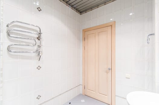 Russia, Moscow- May 12, 2018: interior room apartment. standard repair decoration in hostel. bathroom and toilet