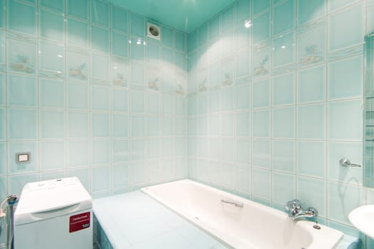 Russia, Moscow- May 12, 2018: interior room apartment. standard repair decoration in hostel. bathroom and toilet