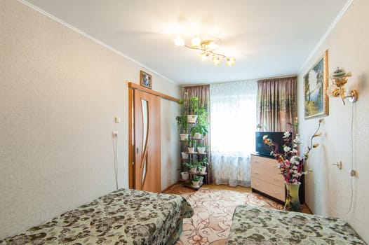 Russia, Moscow- May 14, 2018: interior room apartment. standard repair decoration in hostel