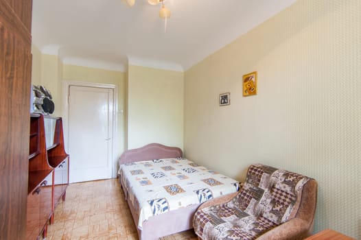 Russia, Moscow- May 14, 2018: interior room apartment. standard repair decoration in hostel