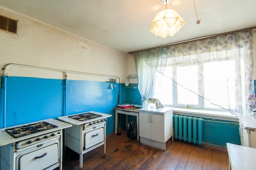 Russia, Moscow- May 14, 2018: interior room apartment. standard repair decoration in hostel. old not modern decor